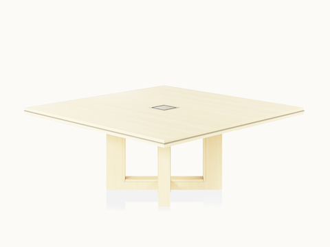 Square Highline Fifty Meeting Table by DatesWeiser in White Quarter Cut Ash and Satin Nickel details viewed from a 45 degree angle. Square Highline Fifty Meeting Table by DatesWeiser in White Quarter Cut Ash and Satin Nickel details viewed from a 45 degree angle.