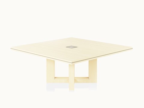 Square Highline Fifty Meeting Table by DatesWeiser in White Quarter Cut Ash and Satin Nickel details viewed from a 45 degree angle.