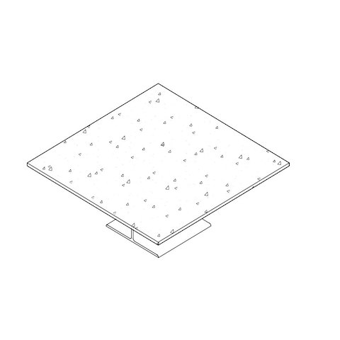 Line drawing of an I Beam coffee table with a square stone top, viewed from above at an angle.