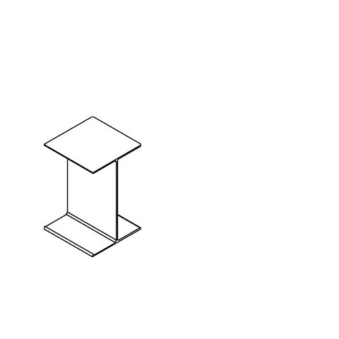 Line drawing of an I Beam side table with no attached surface, viewed from above at an angle.