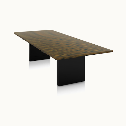 JD Conference Table by DatesWeiser with Plain Sliced Walnut Natural Veneer top, Satin Lacquer Jet Black Base, angled view.