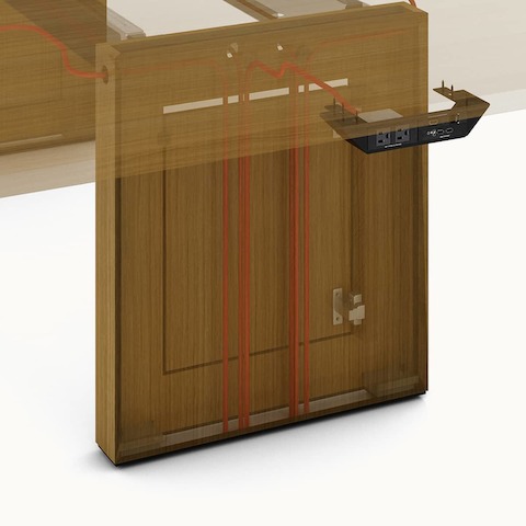 Conference Table by DatesWeiser with undermount technology, open view of electrical systems layout.