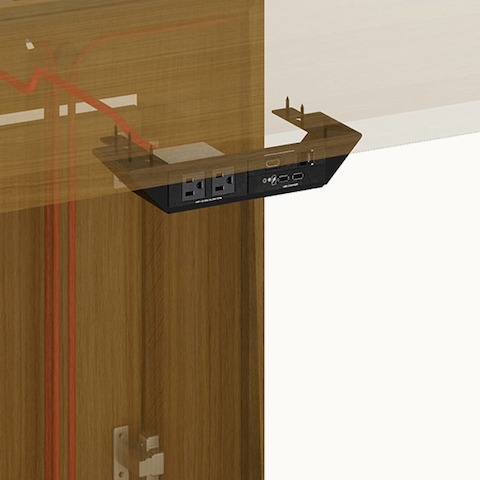 Conference Table by DatesWeiser with undermount technology, open view of electrical systems layout.