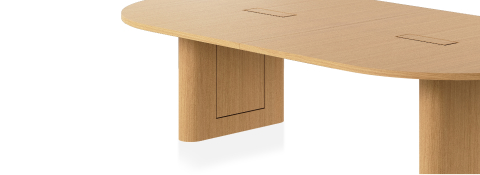 JD Conference Table by DatesWeiser in Rift Cut European White Oak Natural Veneer, with undermount power, angled view.