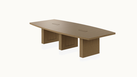 Boat-shaped JD Conference Table by DatesWeiser in Natural Flat Cut Walnut viewed from a 45 degree angle.