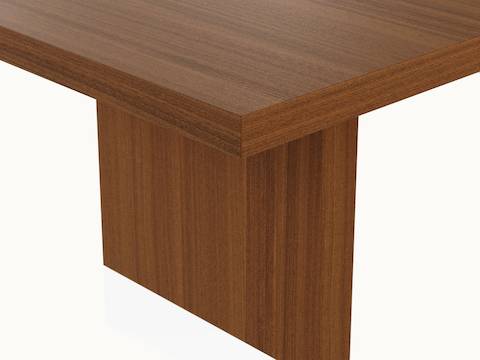 Edge detail shot of JD Media Table by DatesWeiser in Natural Quarter Cut Walnut with a 2 inch thick top.