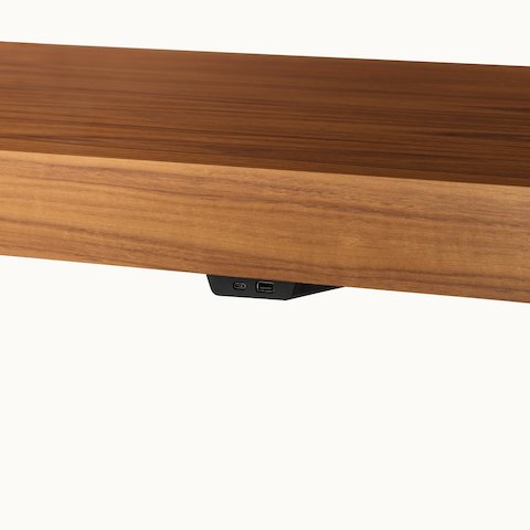 JD Waterfall Table by DatesWeiser in Walnut bar height, power detail view.