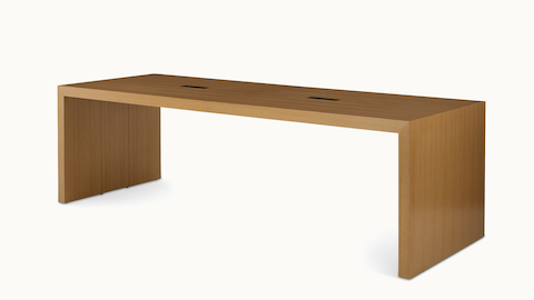 JD Waterfall Table by DatesWeiser in Walnut bar height, side detail view.