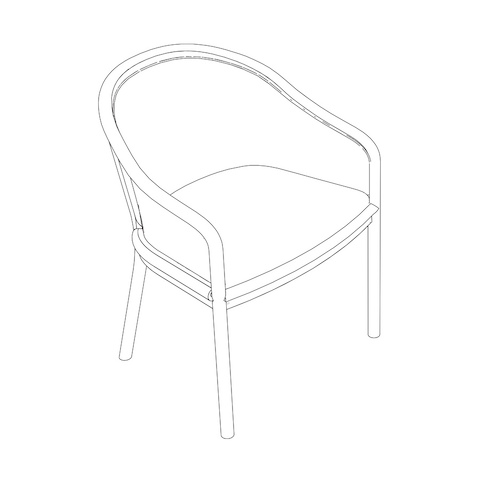 Line drawing of a Landmark side chair with French upholstery and standard-height arms, viewed from above at an angle.