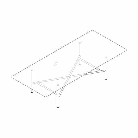 Line drawing of a rectangular Layer coffee table, viewed from above at an angle.