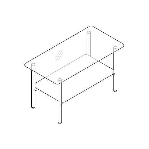 Line drawing of a rectangular Layer side table with a lower shelf, viewed from above at an angle.