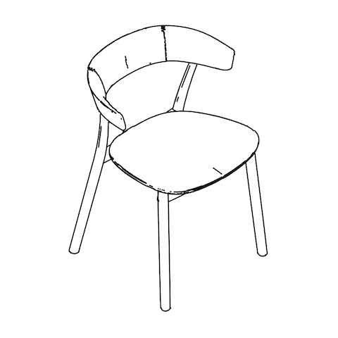 Line drawing of a Leeway side chair with a wood frame, backrest, and seat, viewed from above at an angle.