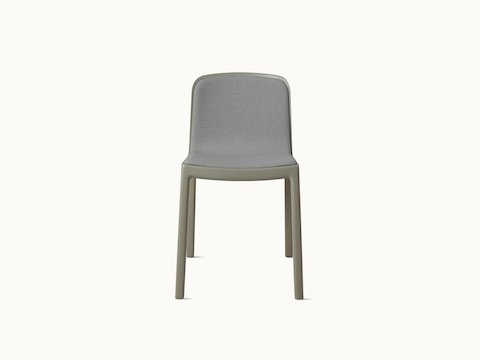 Lijn Side Chair by Carole Baijings for Geiger in Pumice frame upholstered with Maharam Rowan in Daydream, front view on a white sweep.
