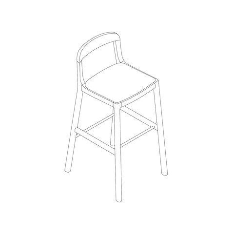 A line drawing - Lijn Stool–Bar Height–Open Back–Upholstered Seat