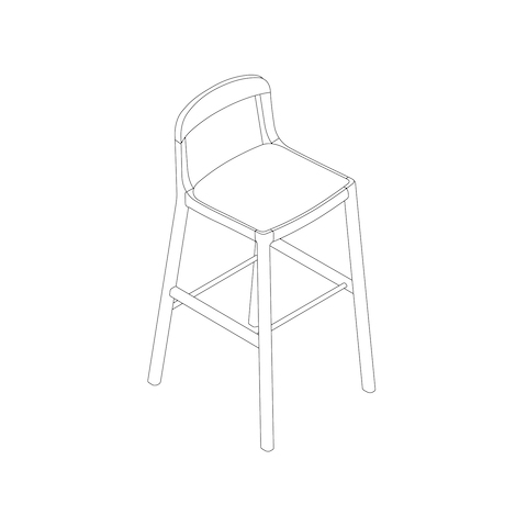A line drawing - Lijn Stool–Bar Height–Open Back–Wood Seat