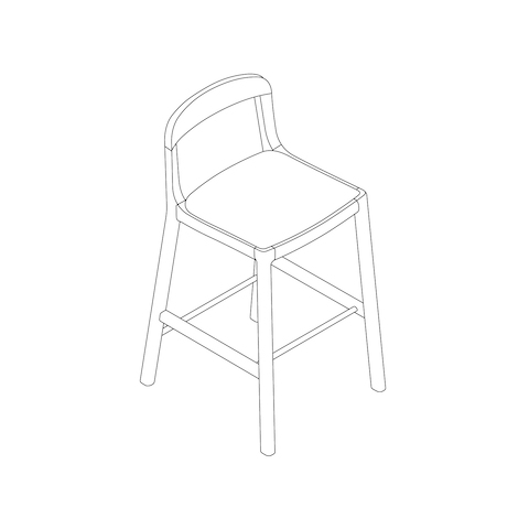 A line drawing - Lijn Stool–Counter Height–Open Back–Wood Seat