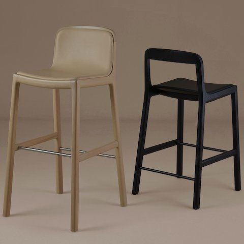 Lijn Stools by Carole Baijings for Geiger in Light Beech and Ebonized Oak on a neutral background. Lijn Stools by Carole Baijings for Geiger in Light Beech and Ebonized Oak on a neutral background.
