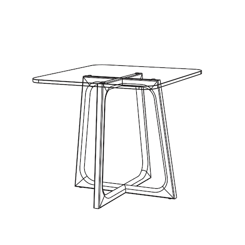 Line drawing of a square Loophole side table, viewed at an angle.