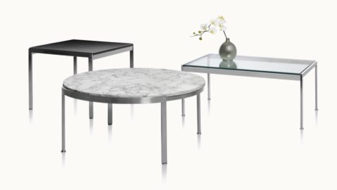 Three Metal Series occasional tables, including square, round, and rectangular versions.