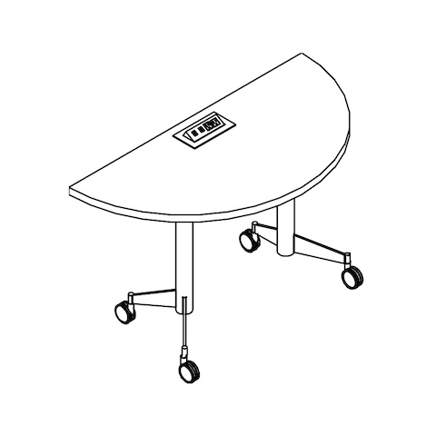 Line drawing of a half-round MP Flex Table, viewed from above at an angle.