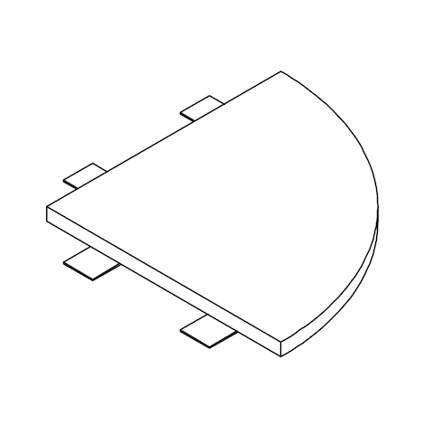 Line drawing of a rounded corner for MP Flex Tables, viewed from above at an angle.