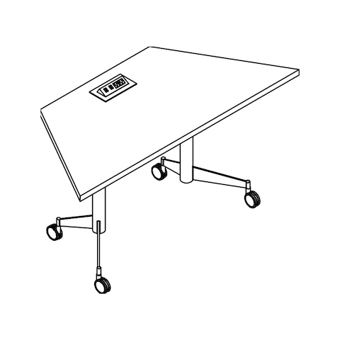Line drawing of a trapezoid-shaped MP Flex Table, viewed from above at an angle.