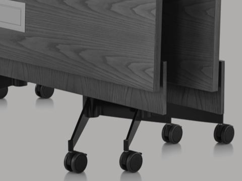 Black-and-white image of the lower portion of two MP Flex Tables folded upright and nested together. Black-and-white image of the lower portion of two MP Flex Tables folded upright and nested together.