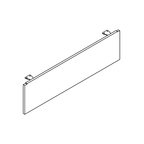 Line drawing of a modesty straight panel for an MP Height-Adjustable Table, viewed from above at an angle.