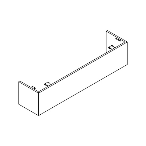 Line drawing of a modesty U panel for an MP Height-Adjustable Table, viewed from above at an angle.