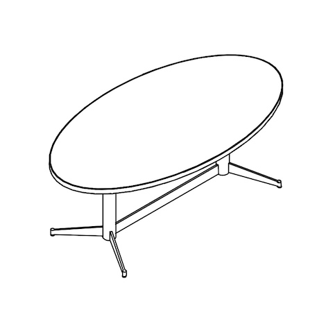 Line drawing of an oval MP Height-Adjustable Table, viewed from above at an angle.