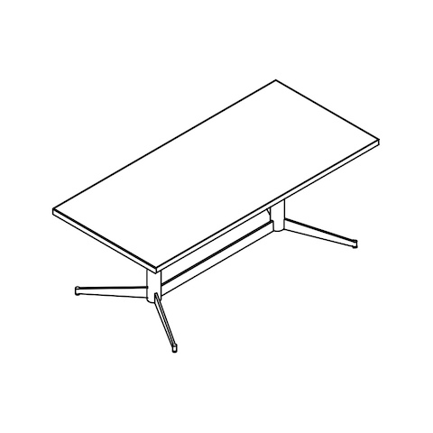 Line drawing of a rectangular MP Height-Adjustable Table, viewed from above at an angle.