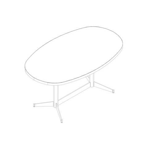 Line drawing of an oblong MP Table, viewed from above at an angle.