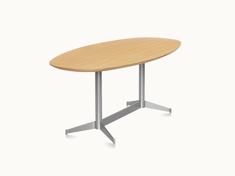 An oblong MP Table with a wood top in a light finish, viewed at an angle.
