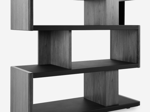 New Canaan High Bookshelf designed by BassamFellows for Geiger in Walnut with Black Leather shown angled on a white sweep. New Canaan High Bookshelf designed by BassamFellows for Geiger in Walnut with Black Leather shown angled on a white sweep.