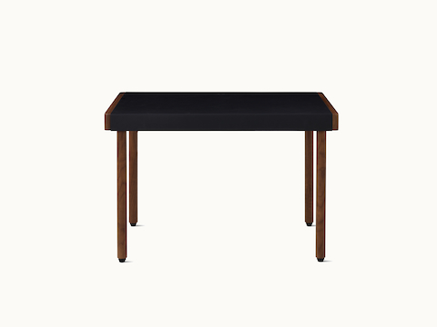 New Canaan Leatherwrap Sit-to-Stand Desk in walnut and black leather, no drawers, front view.