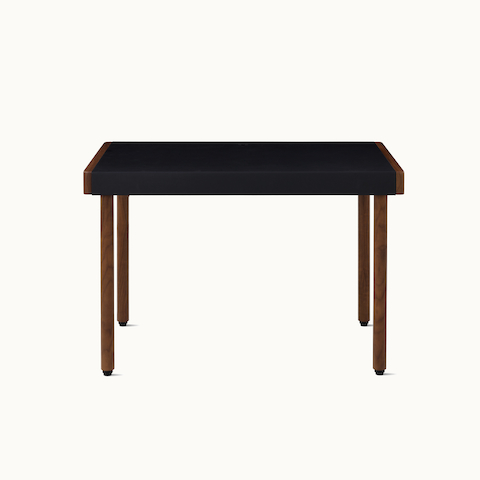 New Canaan Leatherwrap Sit-to-Stand Desk in walnut and black leather, no storage, front view.