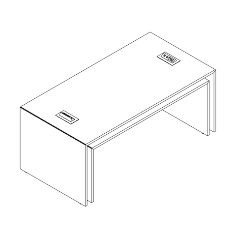 Line drawing of a rectangular Peer Table, viewed from above at an angle.