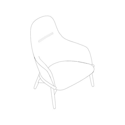 Line drawing of a high-back Reframe lounge chair, viewed from above at an angle.