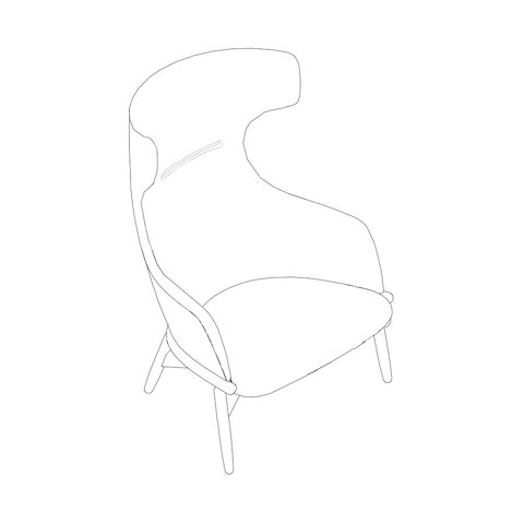 Line drawing of a wing-back Reframe lounge chair, viewed from above at an angle.