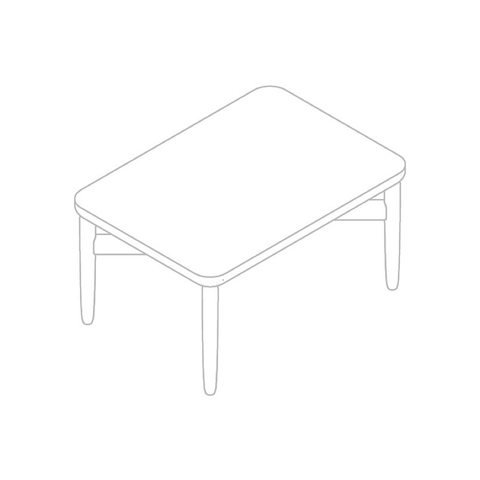 Line drawing of a rectangular Reframe occasional table, viewed from above at an angle.