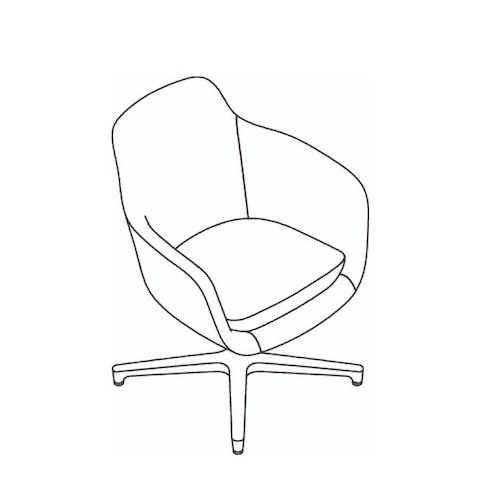 Line drawing of a mid-back Saiba conference chair with a four-star base, viewed from above at an angle.