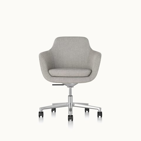 A mid-back Saiba office chair with light gray upholstery and a five-star base, viewed from the front.