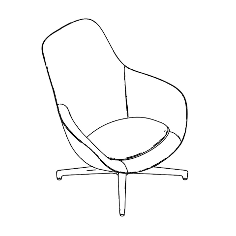 Line drawing of a Saiba Lounge Chair, viewed from above at an angle.