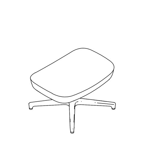 Line drawing of a Saiba ottoman, which coordinates with the Saiba Lounge Chair, viewed from above at an angle.