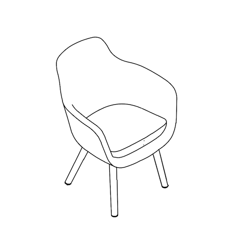Line drawing of a Saiba Side Chair, viewed from above at an angle.