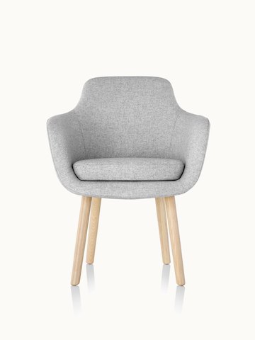 A Saiba Side Chair with light gray upholstery and wood legs in a light finish, viewed from the front.