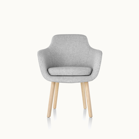 A Saiba Side Chair with light gray upholstery and wood legs in a light finish, viewed from the front.