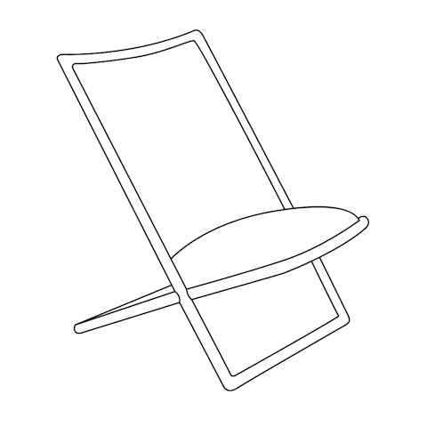 Line drawing of a Scissor lounge chair, viewed at an angle.
