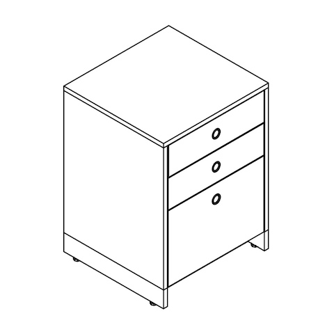 Line drawing of a Sled Base Storage pedestal, viewed from above at an angle.