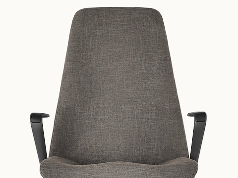 Front view of the seat and back of a black Taper office chair, showing the contoured support.